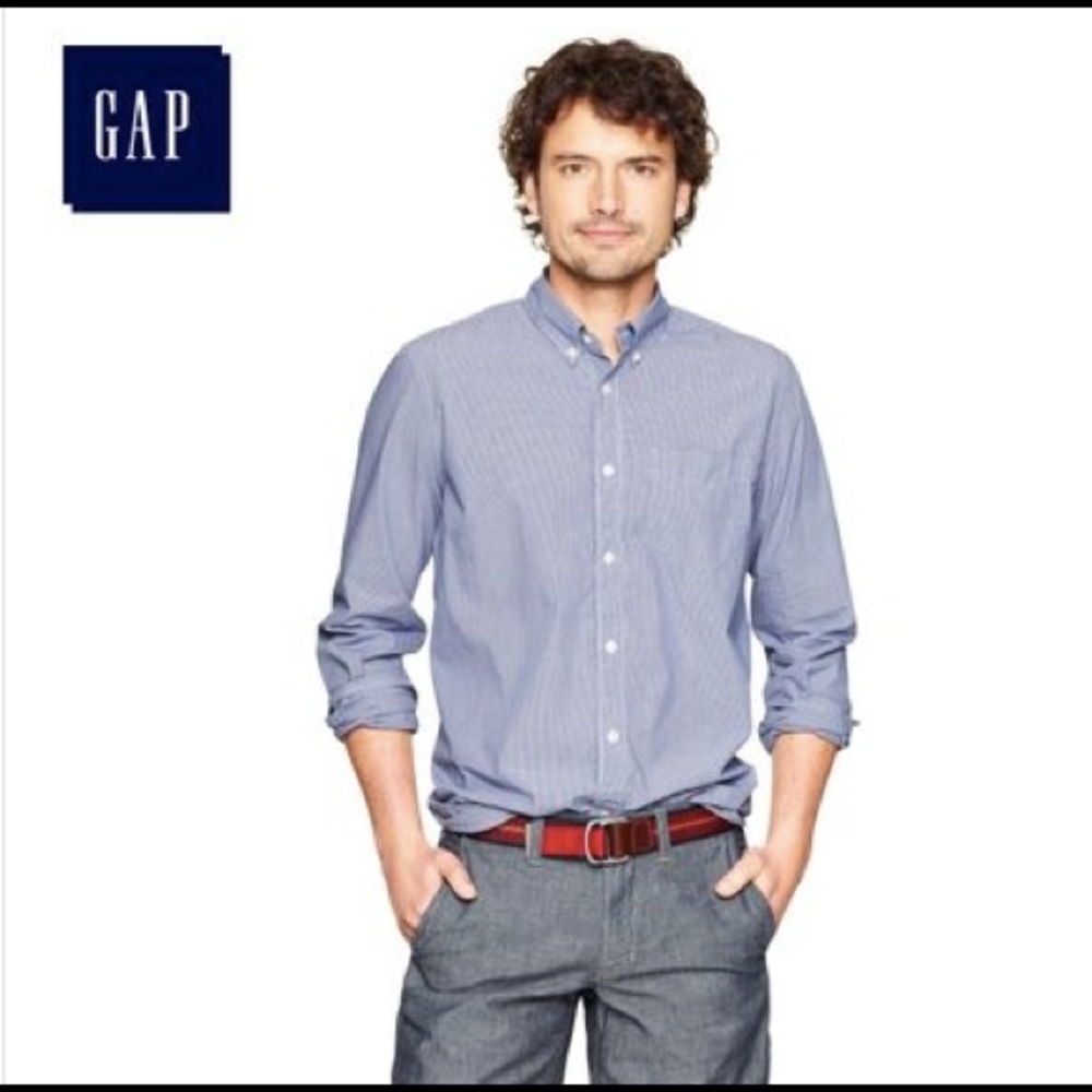 GAP “Lived In” blue plaid casual button down